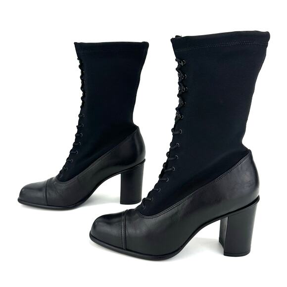 Enzo Angiolini Misha Black Victorian MidCalf Boot Sz 7.5 Leather Block High Heel - Picture 1 of 14